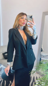 DOUBLE BREASTED JACKET WITH SATIN TRIM