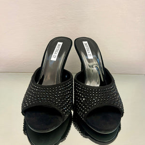 SABOT PEEP TOE SCAMOSCIATO CON STRASS