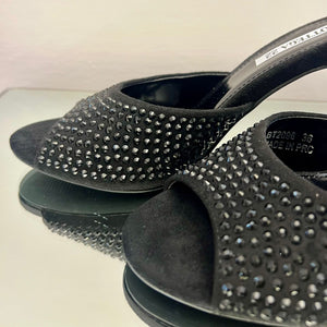 SABOT PEEP TOE SCAMOSCIATO CON STRASS