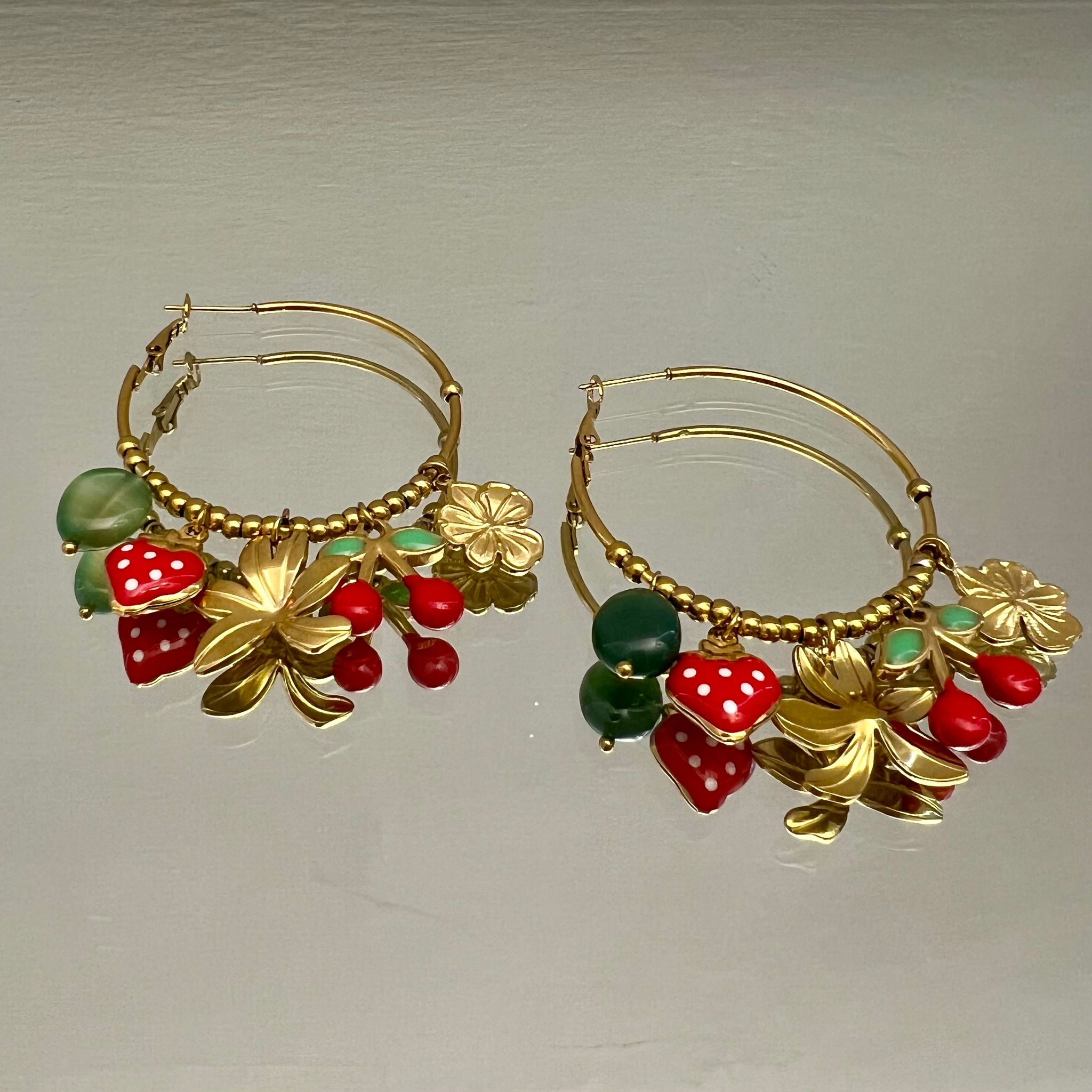 ORECCHINI A CERCHIO CHARMS MISTI CILIEGIE
